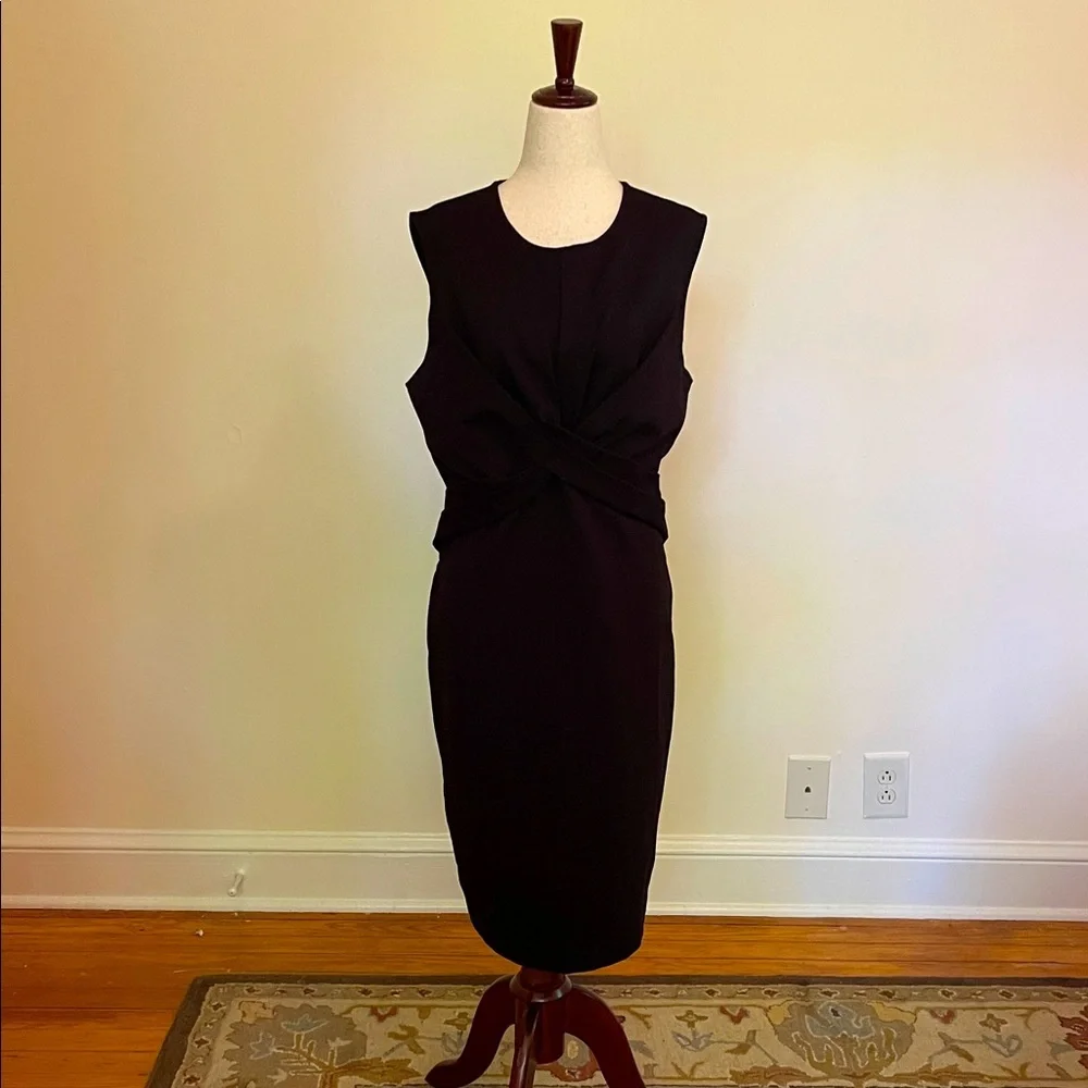Brooks Brothers Black Sleeveless Twist-Front Sheath Dress | Size 14 | EUC - Picture 1 of 7
